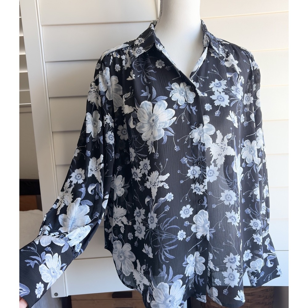 Who What Wear Blouse M Floral Ruffle Sheer Dark Romantic Whimsy Goth